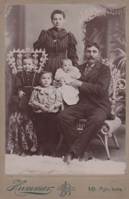 George Jacob Higday & Family

This is being shared by Tammy Jorgensen

This Cabinet Card Photo is of George Jacob Higday & Family

(George Jacob Higday, Ellora "Lora" Sevilla Delp Higday, Charley Peter Higday, Fred Eggleston Higday & Homer Albert Higday)

The Photographers name is "Hummer", My Ayer, Iowa
