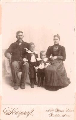 Click to view full size image
==============
Mulford Brackett Higday & Family
This was shared by Tammy Jorgensen
This Cabinet Card Photo is of Mulford Brackett Higday, Mattie May Marymee Higday, Archie Brackett Higday and Edgar Mulford Higday.
The Photographers name is "Haycraft", Wichita, Kansas
Mulford Brackett Higday & Family
This was shared by Tammy Jorgensen
This Cabinet Card Photo is of Mulford Brackett Higday, Mattie May Marymee Higday, Archie Brackett Higday and Edgar Mulford Higday.
The Photographers name is "Haycraft", Wichita, Kansas