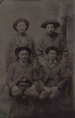 The Higday Brothers

This shared tintype photo by Jude Higday is of the Higday Brothers.

Front Row Left to Right: Elroy Henry Higday and Arthur James Higday

Back Row Left to Right: Isaac "Kenneth" Higday and George Jacob Higday
