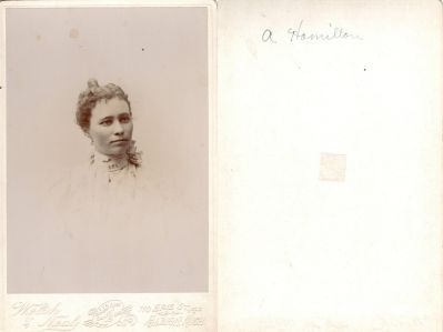 Click to view full size image
==============
Amanda J. Hamilton
This was Donated by Cheryl Webber/ The Terry Girls Genealogy.
This Cabinet Card Photo States: "A. Hamilton"
The Photographers name is "Welsh & Neal", Albion, Michigan
Amanda J. Hamilton
This was Donated by Cheryl Webber/ The Terry Girls Genealogy.
This Cabinet Card Photo States: "A. Hamilton"
The Photographers name is "Welsh & Neal", Albion, Michigan