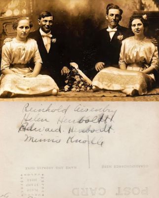 Reinhold Aisenbrey, Helen Herrboldt, Edward Herrboldt & Minnie Knodle

THIS HAS BEEN RETURNED TO FAMILY

This Real Photo Postcard (RPPC) was donated by Amber Genett Smits.

This Real Photo Postcard (RPPC) States: Reinhold Aisenbrey, Helen Herrboldt , Edward Herrboldt & Minnie Knodle.
