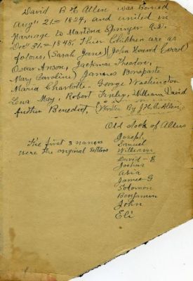 David R. H. Allen

THESE NOTES WERE SHARED BY A ANONOYMOUS MEMBER.

Notes Taken from the Allen Family Bible.

