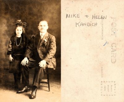 Click to view full size image
==============
Mijo "Mike" Kandich & Helen Kandich
This Real Photo Postcard (RPPC) States: "Mike & Helen Kandich"
Mijo "Mike" Kandich & Helen Kandich
This Real Photo Postcard (RPPC) States: "Mike & Helen Kandich"