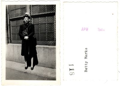 Betty Marks

This was Donated by Sue Poole.

This Photo States: "Betty Marks, April 1944"

The Photo was found in Riverside, California
