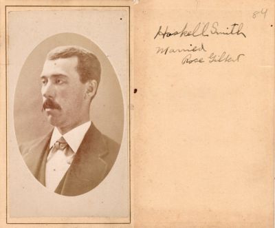 Click to view full size image
==============
Haskell Smith
This CdV Photograph States: "Haskell Smith married Rose Gilbert"
Haskell Smith
This CdV Photograph States: "Haskell Smith married Rose Gilbert"