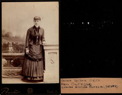 Click to view full size image
==============
Sarah Jane Botham Wild
THIS HAS BEEN RETURNED TO FAMILY
This was Donated by Linda Zinn.
This Cabinet Card Photo States: "Sarah Botham Smith, Amos Smith (Son) & George William Botham (Father)"
The Photographers name is "Poister", Kent, Ohio.
Sarah Jane Botham Wild
THIS HAS BEEN RETURNED TO FAMILY
This was Donated by Linda Zinn.
This Cabinet Card Photo States: "Sarah Botham Smith, Amos Smith (Son) & George William Botham (Father)"
The Photographers name is "Poister", Kent, Ohio.