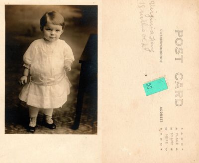 Click to view full size image
==============
Virginia Lay
This Real Photo Postcard (RPPC) was Donated by Anna Bornemeier.
It States: "Virginia Lay, 18 Months Old."
There is no location noted but this was found in Oregon.
Virginia Lay
This Real Photo Postcard (RPPC) was Donated by Anna Bornemeier.
It States: "Virginia Lay, 18 Months Old."
There is no location noted but this was found in Oregon.