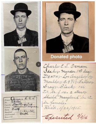 Click to view full size image
==============
Charles Ethelbert Talbot Oxnam, PRISONER #28174
PRISONER # 28174
The photo is of Charles Ethelbert Talbot Oxnam, age 17. Ethelbert and Glenn Witt, 21, attempted a burglary at the home of William Alexander, a wealthy attorney, 22 December 1914.
The Photo was Donated by Diane Thomas (see marked Donated Photo)
See the Family Treasures Found Facebook Group for further information under the Album called "San Quentin Prison Inmate, 1914: C.E.T. Oxnam"
Charles Ethelbert Talbot Oxnam, PRISONER #28174
PRISONER # 28174
The photo is of Charles Ethelbert Talbot Oxnam, age 17. Ethelbert and Glenn Witt, 21, attempted a burglary at the home of William Alexander, a wealthy attorney, 22 December 1914.
The Photo was Donated by Diane Thomas (see marked Donated Photo)
See the Family Treasures Found Facebook Group for further information under the Album called "San Quentin Prison Inmate, 1914: C.E.T. Oxnam"