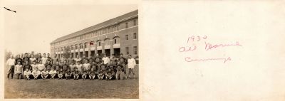 All Marines Football Team, 1930
This Photo States: "1930 All Marines, Cummings"

Coach: (civilian) J. Tom Keady. Assistant: Lt. David “Peggy” O’Neil (Navy). Manager: Lt. John
Hough (assistant Parris Island 1927).

Ends: Harold Ferrell (Baylor), Charles “Grubber” Glick, Gene Harrington (Parris Island 1927),
George Robertson, Harry Turner’ (USS Florida), Ken Yeager.

Tackles: C.R. Allen, Bill Beatty (North Carolina St,) (Parris Island 1927), Charles Cummings
(San Diego, Parris Island 1927, San Diego), Lee Popple, John Simpson, Gomer Snively, Ken
Truckenmiller (Cornell-Iowa), Frank Washburn.

Guards: Charles Gem, Howard Golden, Al Mae (USC), Jim Standley (Hendrix), E.W. Streusel
(Chadron), Jerald Stuckwisch.

Centers: O.K. Pressley, Standford “Red” Sitton (2 seasons USS New Mexico).

Backs: Harold “Indian Joe” Bauer (Navy) (Medal of Honor winner) (KIA), Hubert Billingsley,
A.H. Butler, Bob Fan (Copiah-Lincoln JC), Bobby Gotko (Parris Island 1925-26). LM. Kirkes.
Russ “Whitey” Lloyd (Navy), Cornelius Long (Parris Island 1927), Joe McCaffery (Santa Clara)
(KIA), W.L Morning, Clarence O’Donnell (Norwich), O’Neill (p-c), Charles Paulsboe, Earl
Peasley, Clyde Poppleman, Don Strong, Bob Toomey.
