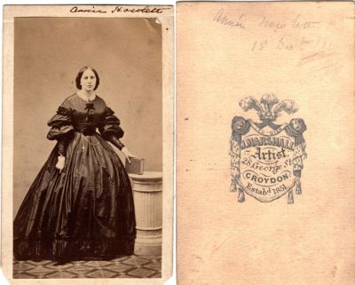 Click to view full size image
==============
Annie Howlett
The front of the CdV Photograph States: "Annie Howlett"
The back of the CdV Photograph States: "Annie Howlett, 15 December __?"
The Photographers name is "Marshall", Croydon, United Kingdom.
Annie Howlett
The front of the CdV Photograph States: "Annie Howlett"
The back of the CdV Photograph States: "Annie Howlett, 15 December __?"
The Photographers name is "Marshall", Croydon, United Kingdom.