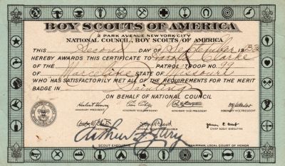 Click to view full size image
==============
Harold Francis Clarke
This was Donated by Cheryl Webber/The Terry Girls Genealogy.
This is a Boy Scout card for Harold Clarke of Marceline, Missouri. It is dated 2 September 1933.
Harold Francis Clarke
This was Donated by Cheryl Webber/The Terry Girls Genealogy.
This is a Boy Scout card for Harold Clarke of Marceline, Missouri. It is dated 2 September 1933.