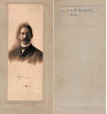 Charles B. Kingsley

This was Donated by Cheryl Webber/The Terry Girls Genealogy.

This photo states: "Charles B. Kingsley, 1904"

The Photographers name is "Schilla?"
