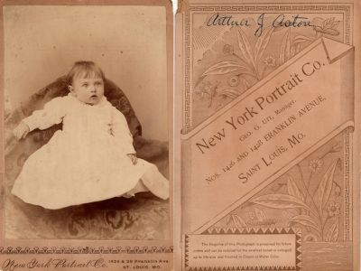 Click to view full size image
==============
Arthur John Aston
This was Donated by Cheryl Webber/The Terry Girls Genealogy.
This Cabinet Card Photo States: "Arthur J. Aston"
The Photographers name is "New York Portrait Company", Saint Louis, Missouri
Arthur John Aston
This was Donated by Cheryl Webber/The Terry Girls Genealogy.
This Cabinet Card Photo States: "Arthur J. Aston"
The Photographers name is "New York Portrait Company", Saint Louis, Missouri