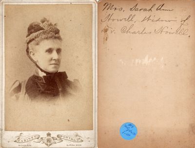 Click to view full size image
==============
Sarah Ann Bird Howell
This was Donated by Cheryl Webber/The Terry Girls Genealogy.
This Cabinet Card Photo States: "Mrs. Sarah Ann Howell, Widow of Dr. Charles Howell"
The Photographers name is "Nicholson", Alpena, Michigan
Sarah Ann Bird Howell
This was Donated by Cheryl Webber/The Terry Girls Genealogy.
This Cabinet Card Photo States: "Mrs. Sarah Ann Howell, Widow of Dr. Charles Howell"
The Photographers name is "Nicholson", Alpena, Michigan