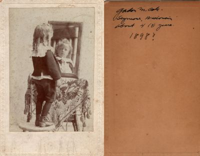 Click to view full size image
==============
Gordon Manley Cole
This was Donated by Cheryl Webber/The Terry Girls Genealogy.
This photo mounted on board states: "Gordon M. Cole, Seymour, Wisconsin. About 4(?) years. 1898?"
Gordon Manley Cole
This was Donated by Cheryl Webber/The Terry Girls Genealogy.
This photo mounted on board states: "Gordon M. Cole, Seymour, Wisconsin. About 4(?) years. 1898?"