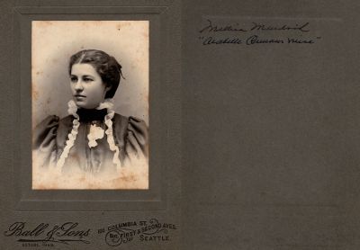 Meliss Murdoch Sandstrom

THIS HAS BEEN RETURNED TO FAMILY

This was Donated by Cheryl Webber/The Terry Girls Genealogy.

This photo mounted on board states: "Mellisa Murdoch, Arabelle Orman's niece."

The Photographers name is "Ball & Sons", Seattle, Washington
