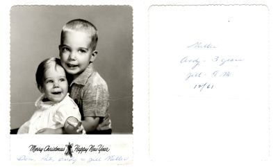 Click to view full size image
==============
Don, Pat, Andy & Jill Miller
This was Donated by Sue Pool
This Christmas Photo States on the front: "Merry Christmas, Happy New Year. Don, Pat, Andy & Jill Miller"
The Back of the Christmas Photo States: "Miller, Andy 3 years, Jill, 9 months. December 1961"
Don, Pat, Andy & Jill Miller
This was Donated by Sue Pool
This Christmas Photo States on the front: "Merry Christmas, Happy New Year. Don, Pat, Andy & Jill Miller"
The Back of the Christmas Photo States: "Miller, Andy 3 years, Jill, 9 months. December 1961"