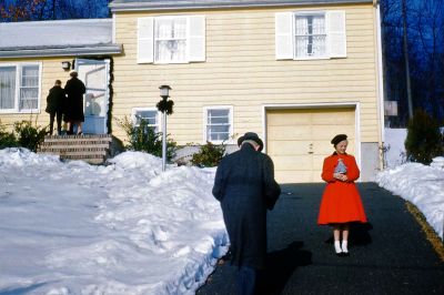 Dana Rinehart

THIS HAS BEEN RETURNED TO FAMILY

This 35MM Slide States: "Arriving at Morris Plains, New Jersey, Christmas, 15th December, 1960."

Dana Rinehart is on the left in the orange coat.
